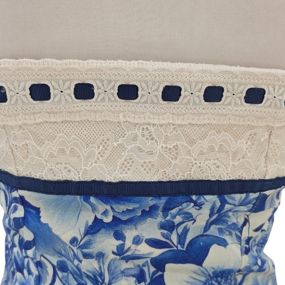 Anthropologie Maeve Women S Toile Floral Strapless Tie Front Mini Dress NWT Blue - Picture 7 of 16